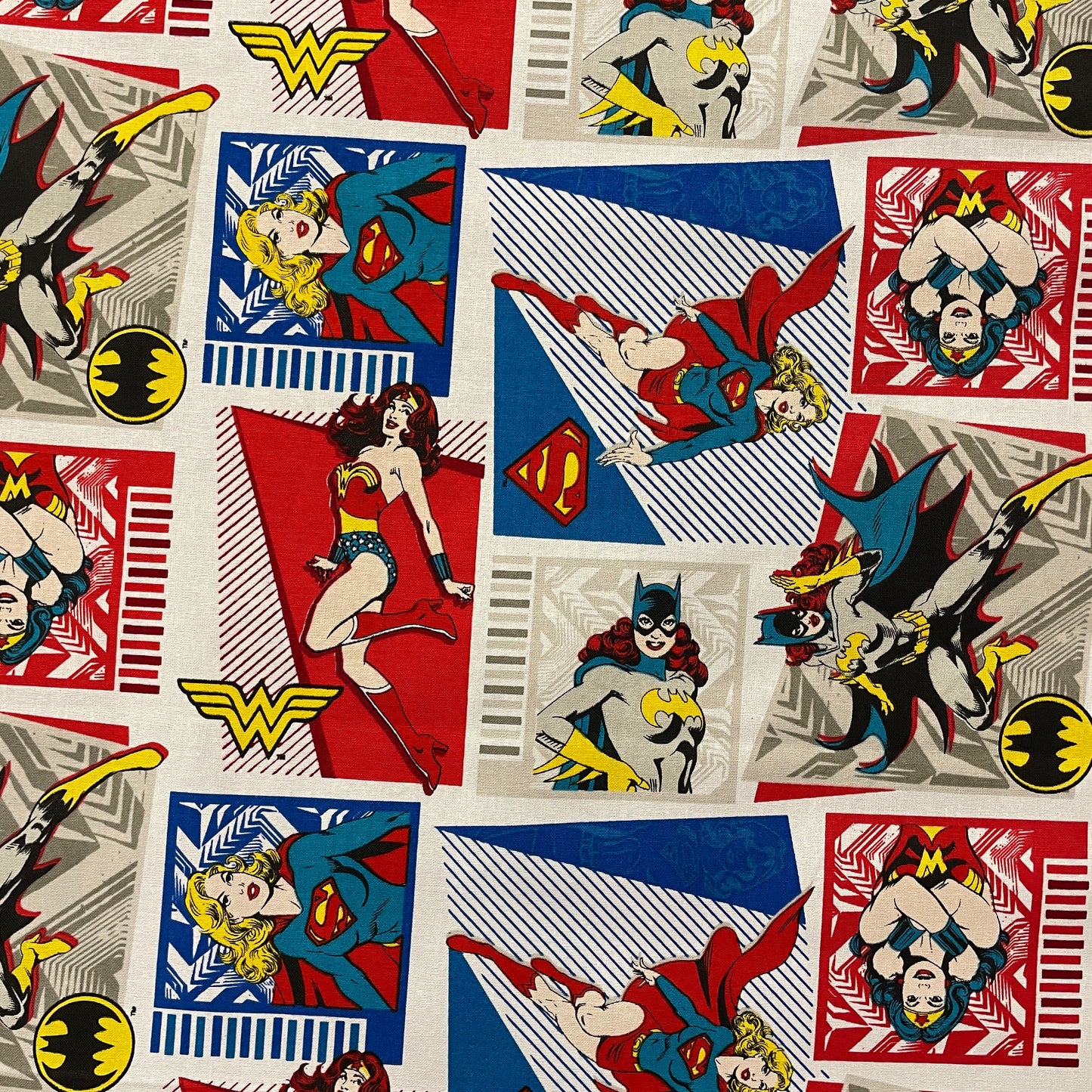 FS783_6 Heroines Stacked Original Heroes | Fabric | Batman, Batwoman, Blue, Brand, Branded, Children, comic, comics, Cotton, Cotton SALE, dc, drape, Fabric, fashion fabric, flash, hero, Kaboom, Kids, Light blue, logo, making, man, Navy, Pow, super, superhero, Superman, superwoman | Fabric Styles