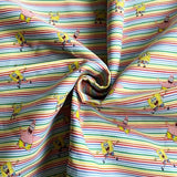 FS889_1 Sponge Bob Rainbow Stripe Cotton | Fabric | Bob, Brand, Branded, Cartoon, Cartoon Network, Children, comic, comics, Cotton, Fabric, fashion fabric, hero, Kids, Light blue, logo, making, nickelodeon, Pants, Pop, Rainbow, Sponge, Sponge Bob, Square | Fabric Styles