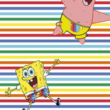 FS889_1 Sponge Bob Rainbow Stripe Cotton | Fabric | Bob, Brand, Branded, Cartoon, Cartoon Network, Children, comic, comics, Cotton, Fabric, fashion fabric, hero, Kids, Light blue, logo, making, nickelodeon, Pants, Pop, Rainbow, Sponge, Sponge Bob, Square | Fabric Styles
