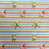 FS889_1 Sponge Bob Rainbow Stripe Cotton | Fabric | Bob, Brand, Branded, Cartoon, Cartoon Network, Children, comic, comics, Cotton, Fabric, fashion fabric, hero, Kids, Light blue, logo, making, nickelodeon, Pants, Pop, Rainbow, Sponge, Sponge Bob, Square | Fabric Styles