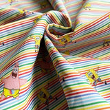 FS889_1 Sponge Bob Rainbow Stripe Cotton | Fabric | Bob, Brand, Branded, Cartoon, Cartoon Network, Children, comic, comics, Cotton, Fabric, fashion fabric, hero, Kids, Light blue, logo, making, nickelodeon, Pants, Pop, Rainbow, Sponge, Sponge Bob, Square | Fabric Styles