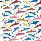 FS736 Sharks | Fabric | Animal, BEAR, Bears, Children, Colourful, drape, Fabric, fashion fabric, Green, Kids, making, Multicolour, Poly, Poly Cotton, sale, sewing, Shark, Sharks, Skirt, White | Fabric Styles