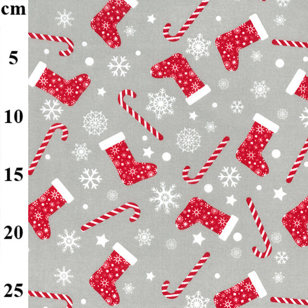 FS733 Christmas Stocking Poly Cotton Fabric Silver | Fabric | Christmas, Christmas polycotton, drape, Fabric, fashion fabric, making, Poly, Poly Cotton, polycotton, Sale, sewing, Skirt, snowflake, snowflakes, stocking, Xmas | Fabric Styles