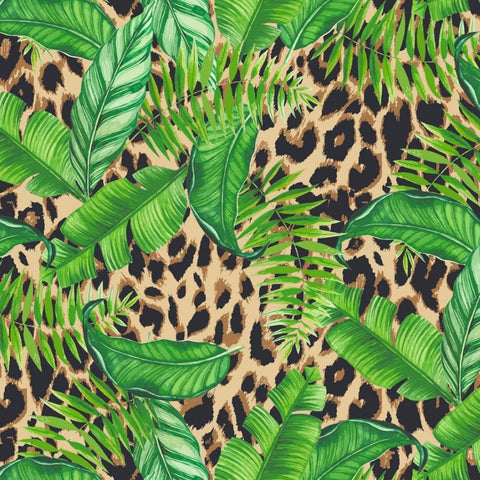 FS503 Tropical Leopard | Fabric | Animal, Animals, drape, Fabric, fashion fabric, Floral, Floral Leopard, Flower, Leopard, Leopards, sewing, spun poly, Spun Polyester, Spun Polyester Elastane, Stretchy | Fabric Styles