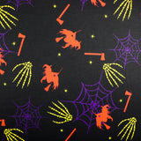 FS327 Halloween Witch Spun Polyester Jersey Knit Stretch Fabric Black | Fabric | Black, Fabric, Halloween, Polyester, Purple, Sale, spun polyester, Spun Polyester Elastane, Square, stretch, Stretchy | Fabric Styles