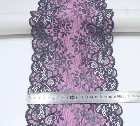 FS1142 Purple Floral Stretch Lace Trim | drape, Elastic, fashion fabric, haberdashery, Lace, making, Purple, rose, sewing, trimming, trimmings | Fabric Styles