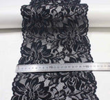 FS1143 Black Floral Stretch Lace Trim | drape, Elastic, haberdashery, Lace, making, Purple, rose, Scallop, Scallop Edge, sewing, trimming, trimmings | Fabric Styles