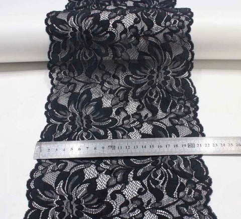 FS1143 Black Floral Stretch Lace Trim – Fabric Styles