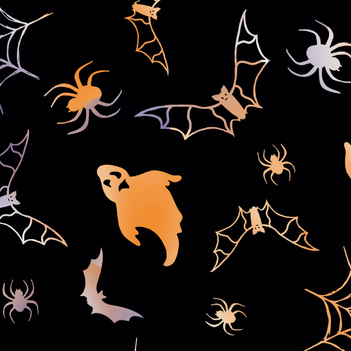 FS325 Ghost Halloween Spun Polyester Jersey Knit Stretch Fabric Black | Fabric | Bat, Bats, Fabric, Ghost, Halloween, Orange, Polyester, Purple, spider, Spiders, spun polyester, Spun Polyester Elastane, stretch, Stretchy | Fabric Styles