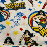 FS662_1 Wonder Woman Fleece Fabric White | Fabric | Brand, Branded, Classic, Classics, DC, drape, Fabric, fashion fabric, jersey, Light blue, making, Poly Fleece, Robot, Sale, sewing, Skirt, Stretchy, super, superhero, Watercolour, White, Wonder Woman | Fabric Styles