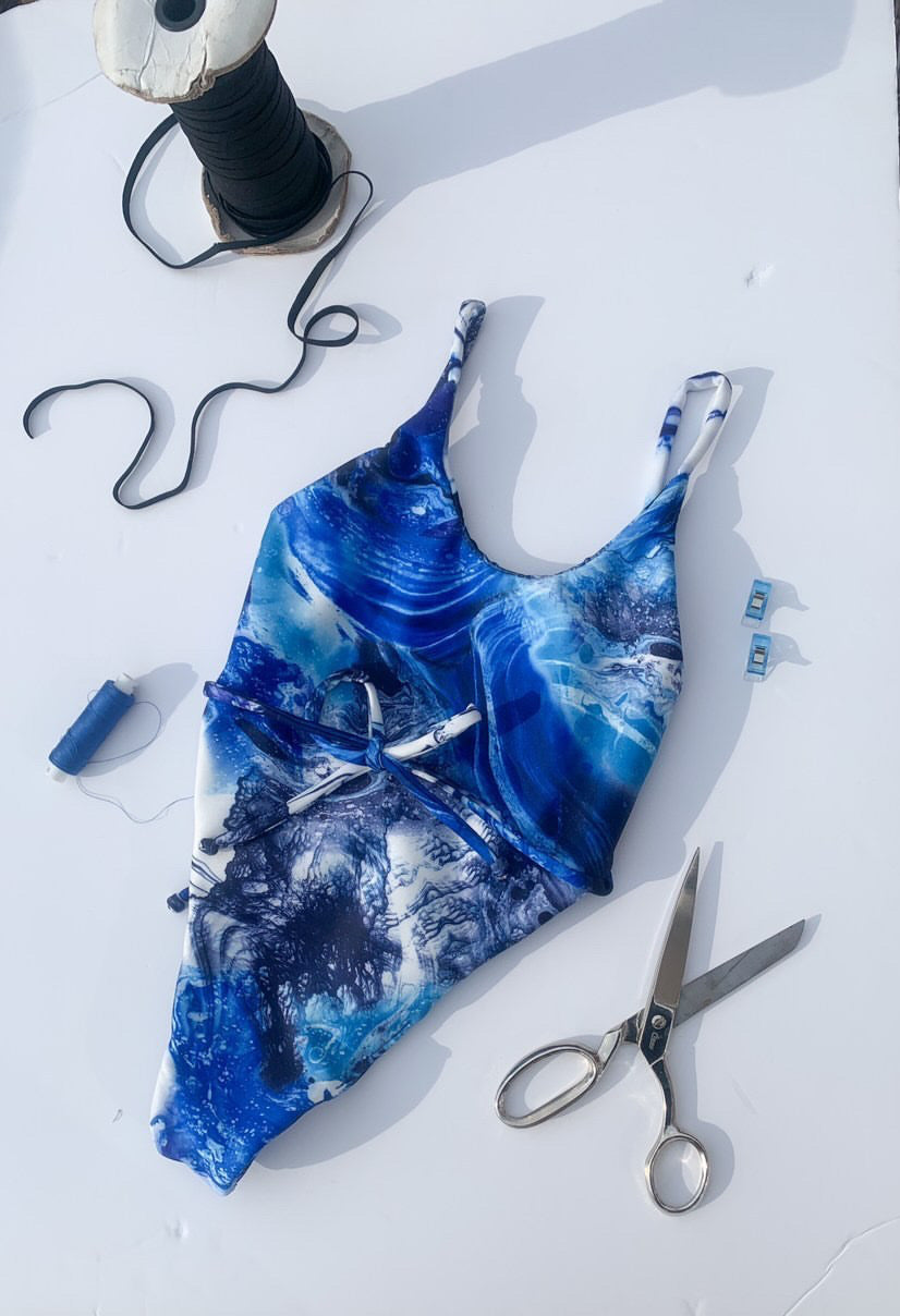 Tie Dye Marble Lightweight Scuba Stretch Fabric Black White