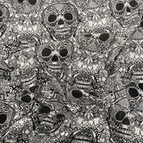 FS715_1 Skulls Knit Jersey Stretch Fabric White | Fabric | drape, elastane, Fabric, fashion fabric, Halloween, jersey, Knit, Knitwear, Loungewear, making, Polyester, Sale, sewing, Skirt, Skull, Stretchy, White | Fabric Styles