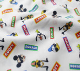 FS766_3 Disney Mickey & Friends | Fabric | blue, Brand, Branded, Children, Cotton, Denim, Disney, Donald, drape, Fabric, fashion fabric, Kids, Light blue, making, Mermaid, Mickey, Minnie, Mouse, Pink, sewing, Skirt | Fabric Styles