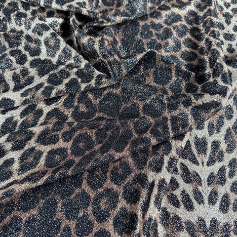 FS005_1 Leopard Animal Print Shiny Lurex Stretch Knit Fabric Gold Brown | Fabric | Animal, Brown, drape, Dress, elastane, fabric, fashion fabric, Glitter, High Fashion, jersey, leopard, Lurex, making, material, new, polyester, sewing, Shiny, Stretch | Fabric Styles