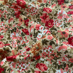 FS818_2 Beige Floral Cotton Poplin | Fabric | Button, Buttons, Cotton, Cotton Poplin, drape, Fabric, fashion fabric, Floral, Flower, Kids, making, Rose, Roses, Sale, sewing, Skirt | Fabric Styles