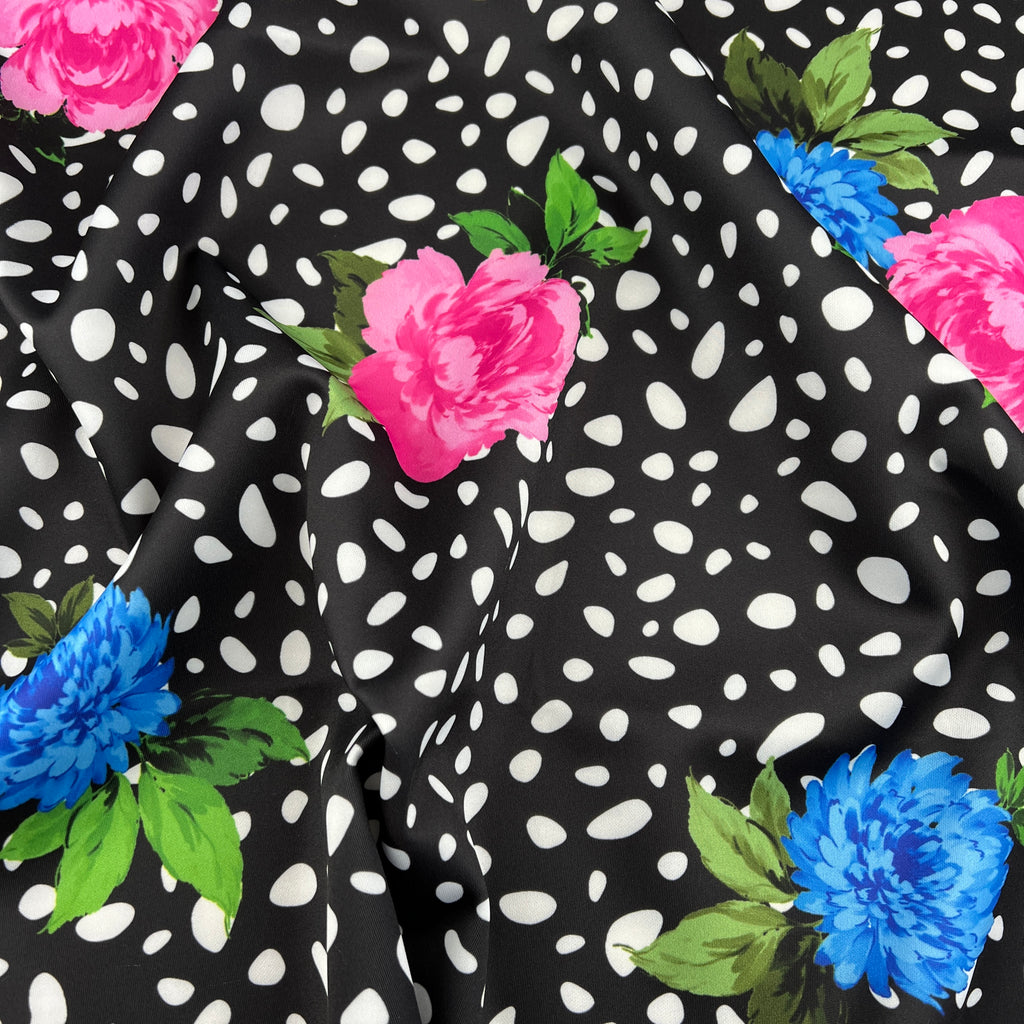 FS488 Dalmatian Floral | Fabric | drape, Fabric, fashion fabric, Floral, Flower, Nude, Scuba, sewing, Stretchy | Fabric Styles