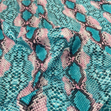 FS062_5 Snake Skin Scuba Stretch Knit Fabric Pink Turquoise | Fabric | Animal, Brown, Dress making, Fabric, fashion fabric, High Fashion, jersey, making, Neoprene, Polyester, Scuba, sewing, Snake, stretch, Stretchy | Fabric Styles