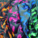 FS1074 Hot Flames Stretch Knit Fabric Fuchsia Blue Green Orange | Fabric | Blue, Conversational, Fabric, fashion fabric, Fire, Flames, Fuchsia, Green, Hot, kids, kitten, Orange, Pink, scuba, sewing | Fabric Styles