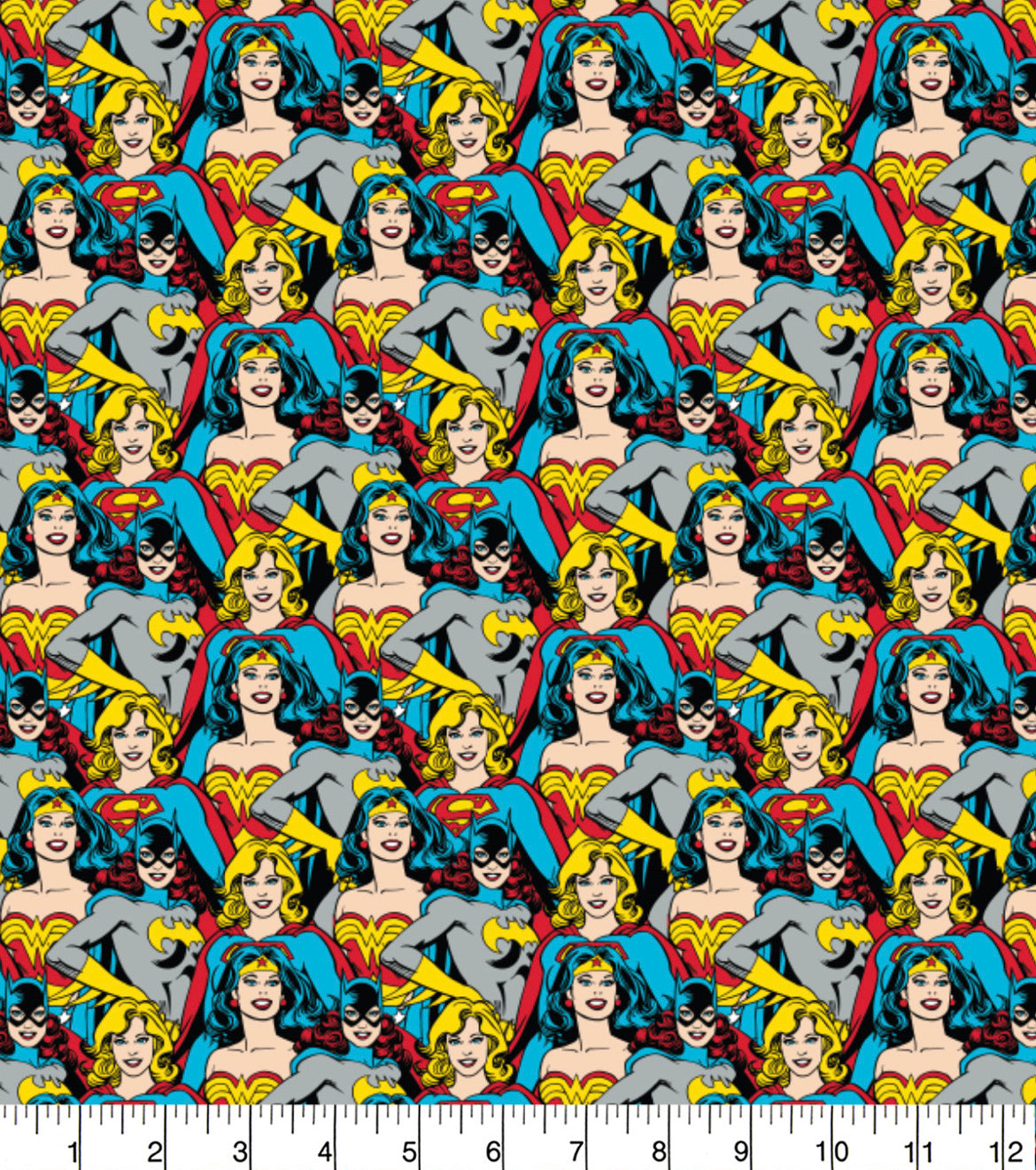 FS783_4 Heroines Stacked DC | Fabric | batman, Blue, Brand, Branded, Children, comic, comics, Cotton, Cotton SALE, dc, drape, Fabric, fashion fabric, flash, hero, Kids, Light blue, logo, making, man, Navy, super, superhero, Superman | Fabric Styles
