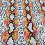 FS062_8 Snake Skin Scuba Stretch Knit Fabric Red Yellow White | Fabric | Animal, Brown, Dress making, Fabric, fashion fabric, High Fashion, jersey, making, Neoprene, Polyester, Scuba, sewing, Snake, stretch, Stretchy | Fabric Styles