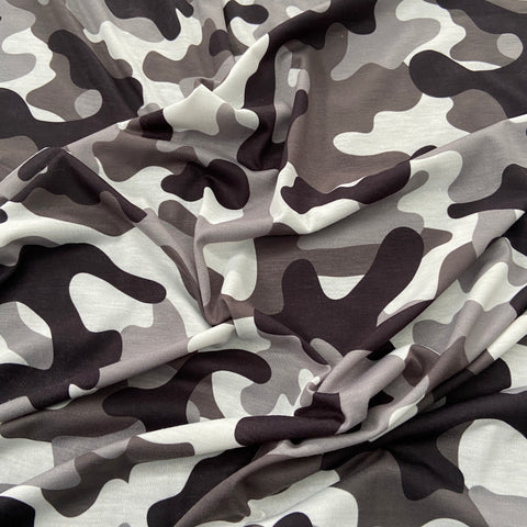 FS704 Grey Camouflage | Fabric | Camo, Camouflage, children, drape, elastane, Fabric, fashion fabric, jersey, kid, kids, limited, making, mono chrome, Polyester, sale, sewing, Spun Polyester, stretch, Stretchy | Fabric Styles