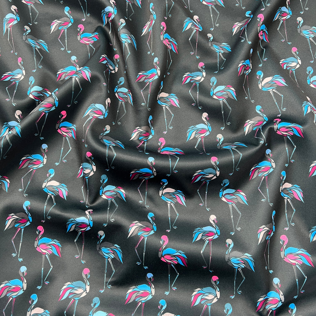 FS1000 2 Flamingo Scuba Stretch Knit Fabric Black blue Fabric Styles