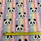FS906 Panda Rainbow | Fabric | Animal, Animals, drape, Dress making, Fabric, fashion fabric, Galaxy, jersey, Kids, Neon, panda, pandas, Pastel, Pink, Polyester, Rainbow, Scuba, sewing, stars, Stripe, stripes, Tie Die | Fabric Styles