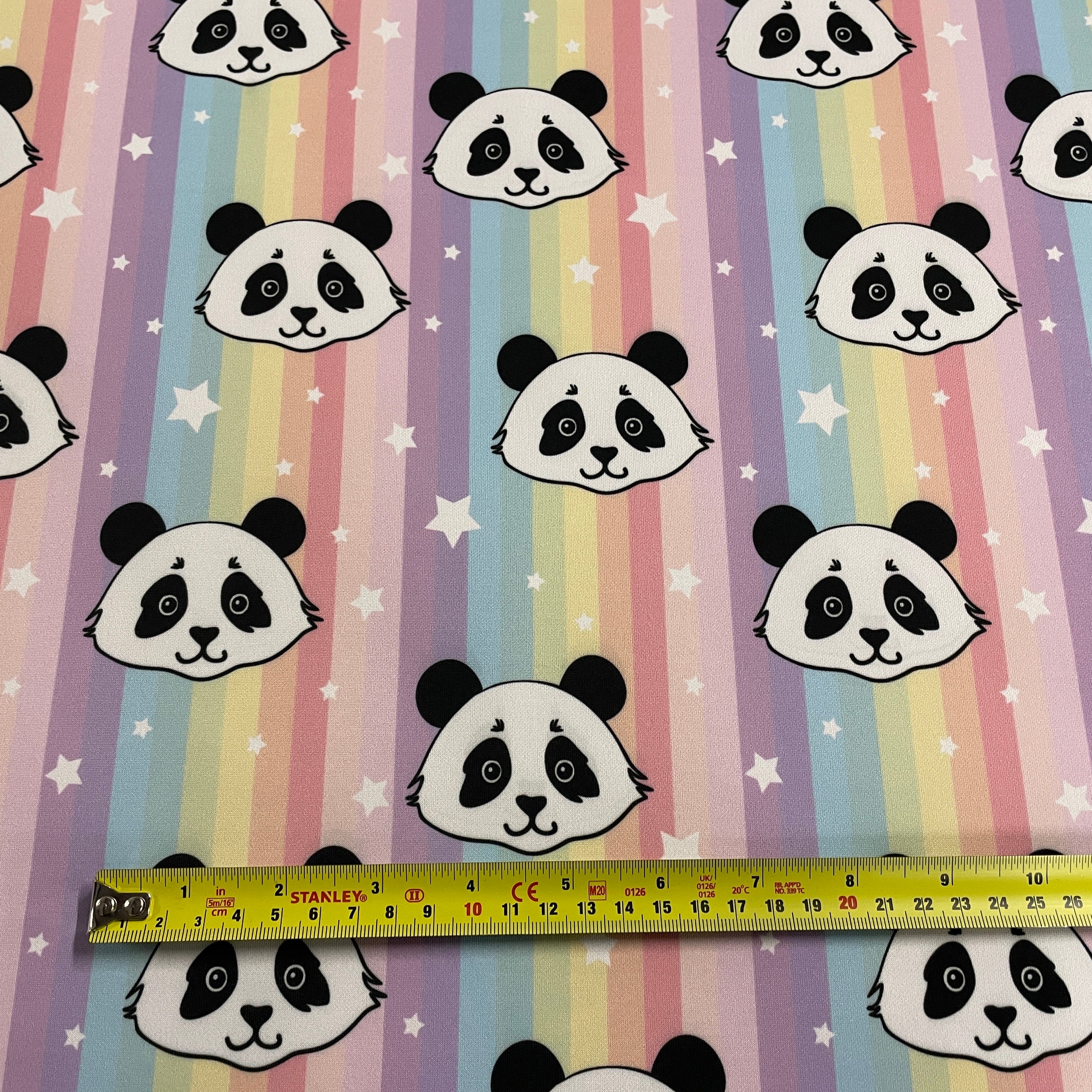FS906 Panda Rainbow | Fabric | Animal, Animals, drape, Dress making, Fabric, fashion fabric, Galaxy, jersey, Kids, Neon, panda, pandas, Pastel, Pink, Polyester, Rainbow, Scuba, sewing, stars, Stripe, stripes, Tie Die | Fabric Styles
