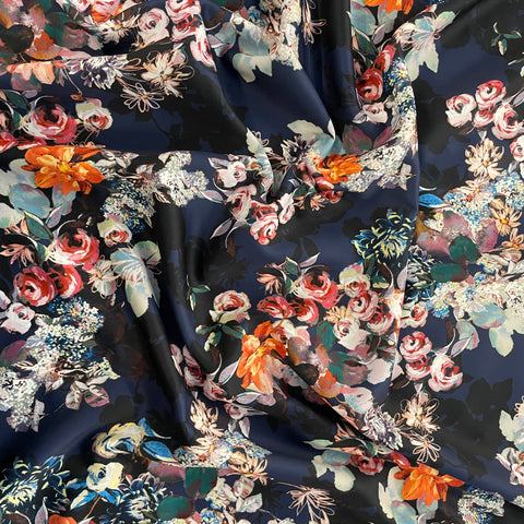 FS667_2 Navy Floral | Fabric | blue, Cactus, Fabric, Fabrics, Fashion, Floral, Flowers, Pink, purple, scuba, Stretch, Watercolor, Watercolour | Fabric Styles