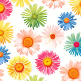 FS207_1 Multi Colour Gerbra Daisy | Fabric | Black, Blue, Daisies, Daisy, drape, Dress Fabric, Dress making, Dressmaking Fabric, Fabric, fabricstyles, fashion fabric, Floral, Flower, Green, Light Pink, making, Orange, Pink, Purple, Scuba, sewing, sunflower, White, Yellow | Fabric Styles