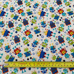 FS679_2 Robot Dreams Cotton Fabric White | Fabric | blue, celebration, children's, Cotton, Denim, drape, Dream, Fabric, fashion fabric, grey, kid, kids, Light blue, making, Robot, Robot Dream, Robot Dreams, rugby, sewing, Skirt, sports, Sports day | Fabric Styles