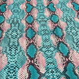 FS062_5 Snake Skin Scuba Stretch Knit Fabric Pink Turquoise | Fabric | Animal, Brown, Dress making, Fabric, fashion fabric, High Fashion, jersey, making, Neoprene, Polyester, Scuba, sewing, Snake, stretch, Stretchy | Fabric Styles