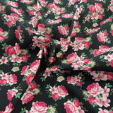 FS819_1 Black Floral Cotton Poplin | Fabric | Button, Buttons, Cotton, Cotton Poplin, drape, Fabric, fashion fabric, Floral, Flower, Kids, making, Rose, Roses, Sale, sewing, Skirt | Fabric Styles