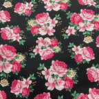FS819_1 Black Floral Cotton Poplin | Fabric | Button, Buttons, Cotton, Cotton Poplin, drape, Fabric, fashion fabric, Floral, Flower, Kids, making, Rose, Roses, Sale, sewing, Skirt | Fabric Styles