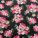 FS819_1 Black Floral Cotton Poplin | Fabric | Button, Buttons, Cotton, Cotton Poplin, drape, Fabric, fashion fabric, Floral, Flower, Kids, making, Rose, Roses, Sale, sewing, Skirt | Fabric Styles