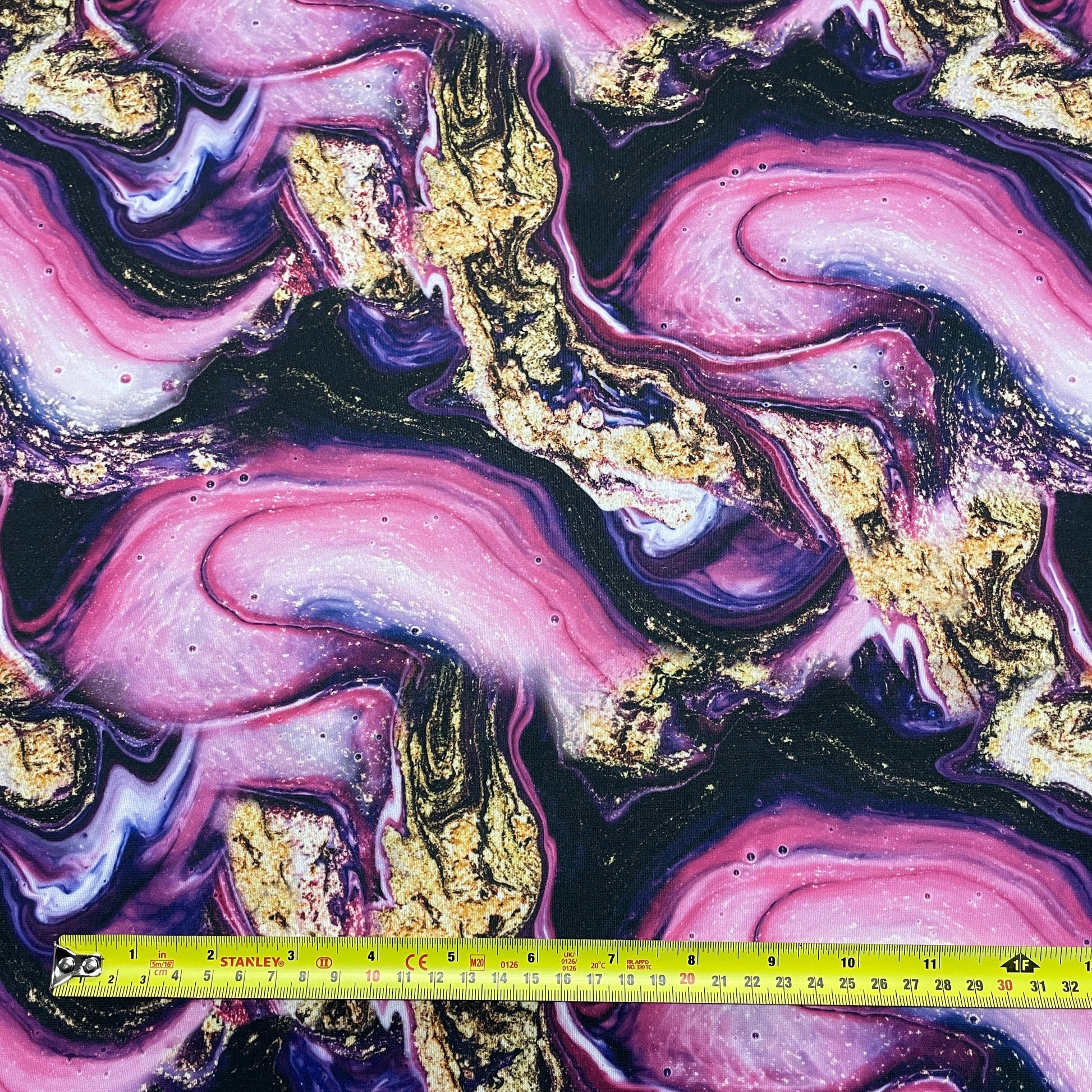 FS904 Pink Gold Marble | Fabric | candyfloss, Clouds, drape, Dress making, Fabric, fashion fabric, Galaxy, Glitter, jersey, Milkyway, Neon, Pink, Polyester, Scuba, sewing, space, stars, Tie Die, Tie Dye | Fabric Styles