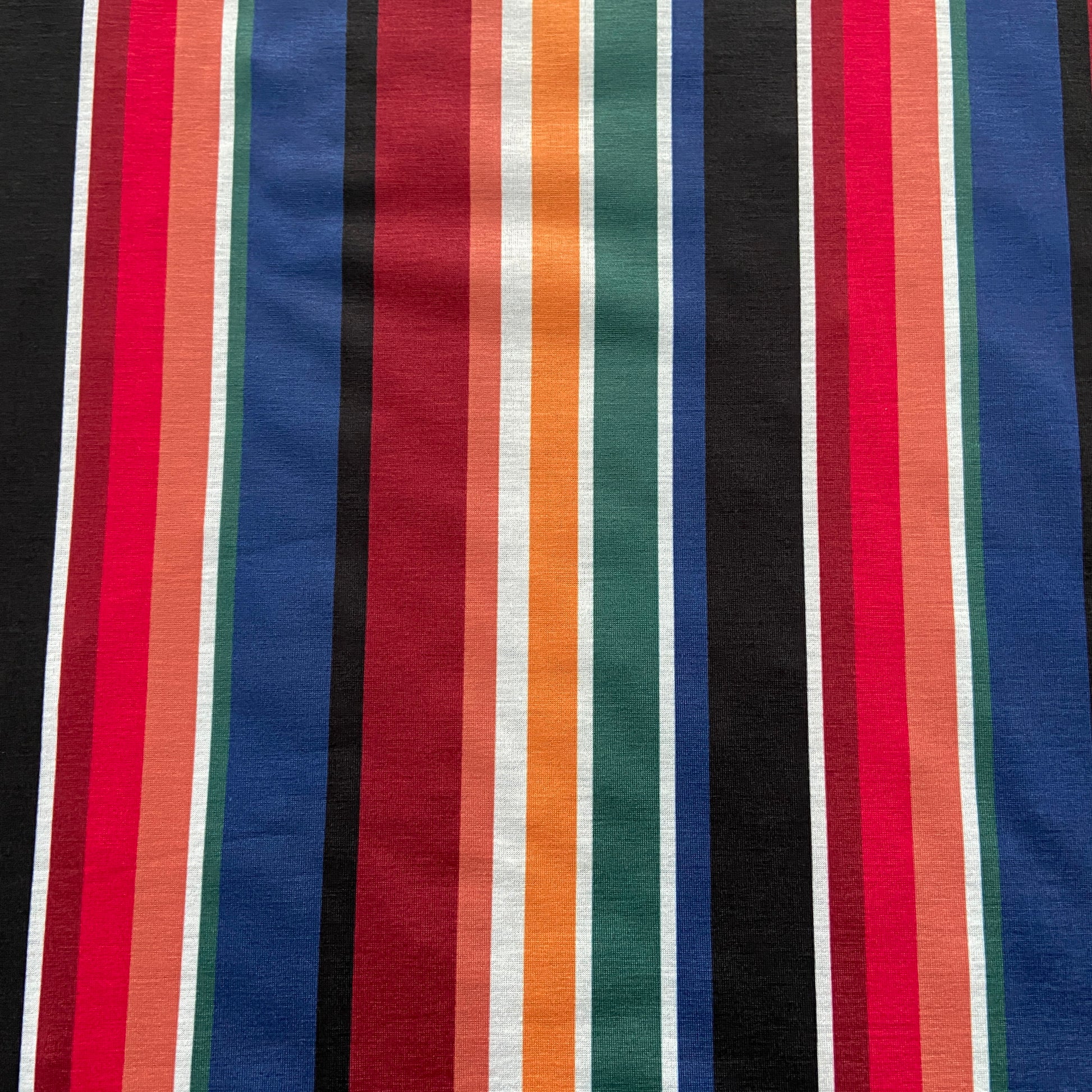 FS648 Vertical Multi Stripe | Fabric | drape, Fabric, fashion fabric, Green, jersey, making, Orange, SALE, sewing, spun polyester, Spun Polyester Elastane, stretch, Stretchy, stripe, stripes | Fabric Styles