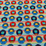 FS680 Stripe Robot Dreams Cotton Fabric Multicolour | Fabric | blue, celebration, children's, Cotton, Denim, drape, Dream, Fabric, fashion fabric, grey, kid, kids, Light blue, making, Robot, Robot Dream, Robot Dreams, rugby, sewing, Skirt, sports, Sports day | Fabric Styles