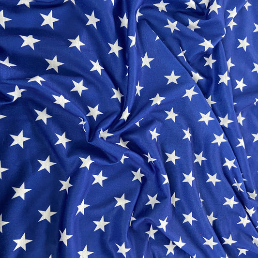 FS703 Royal Blue Stars | Fabric | children, drape, elastane, Fabric, fashion fabric, jersey, kid, kids, limited, making, mono chrome, Polyester, sale, sewing, Spun Polyester, star, stars, stretch, Stretchy | Fabric Styles