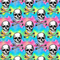 FS993 Rainbow Skulls & Crossbones Cotton Fabric Rainbow | Fabric | Animal, Children, Cotton, drape, Fabric, fashion fabric, Glitter, Kids, making, Mermaid, Scales, sewing, Skirt, Snake, Tie Dye | Fabric Styles