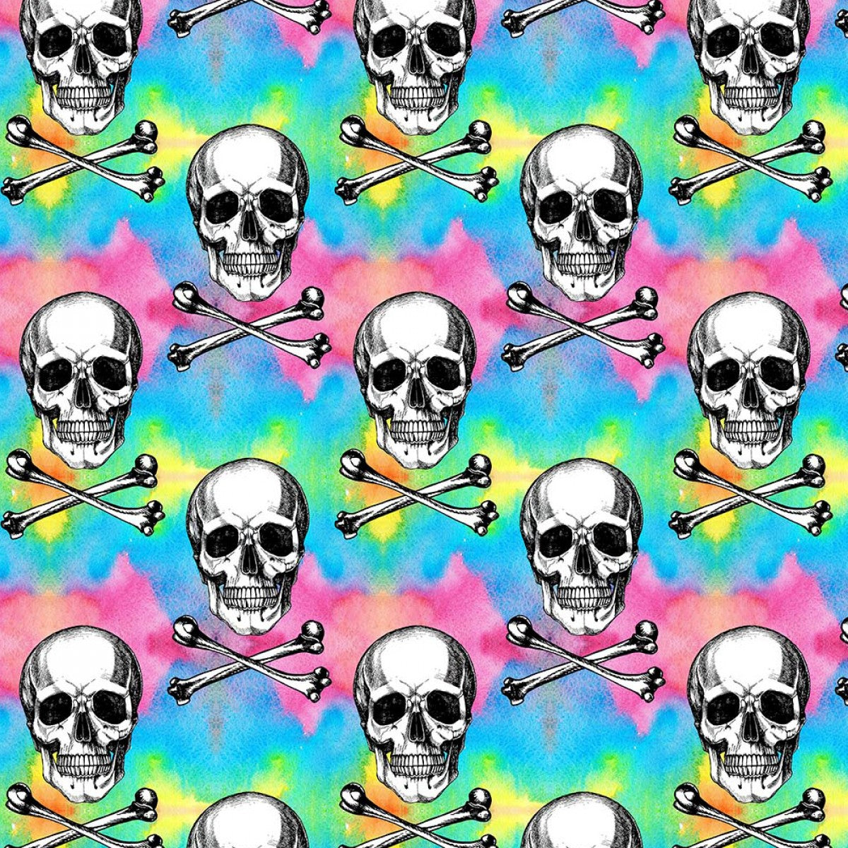 FS993 Rainbow Skulls & Crossbones Cotton Fabric Rainbow | Fabric | Animal, Children, Cotton, drape, Fabric, fashion fabric, Glitter, Kids, making, Mermaid, Scales, sewing, Skirt, Snake, Tie Dye | Fabric Styles